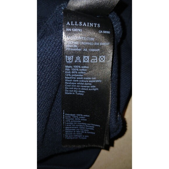 All Saints Womens 100%Cotton Cropped Sweater Sz XS Black Long Sleeves Striped - Picture 8 of 8